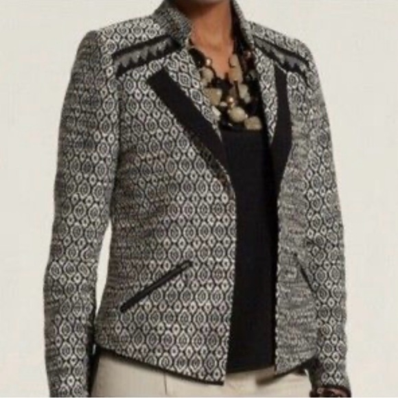 Chico's Jackets & Blazers - Chico's Jacket Ivory Black Geometric Open Front Size 2 US L/12